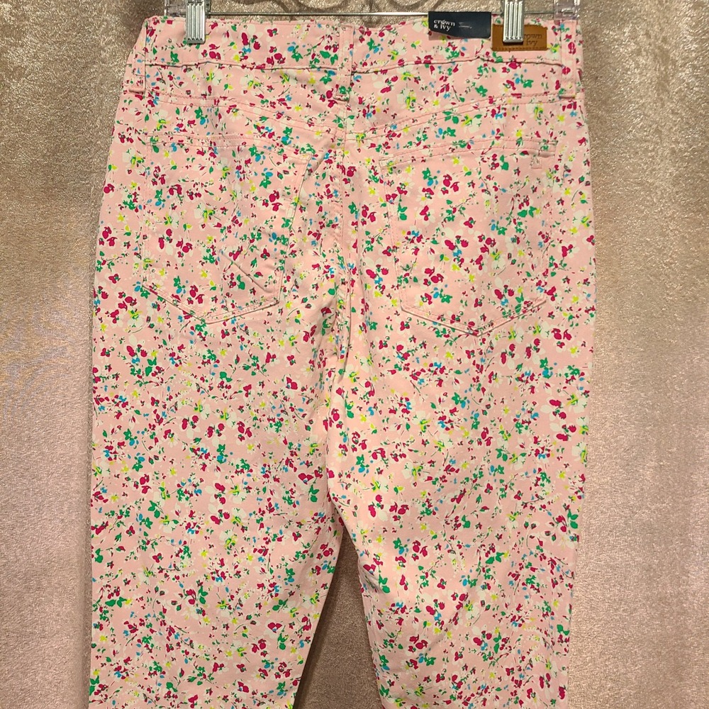 Crown & Ivy Libby Flowers Pink Floral High Rise Skinny Jeans Womens 8 NWT - Picture 6 of 14